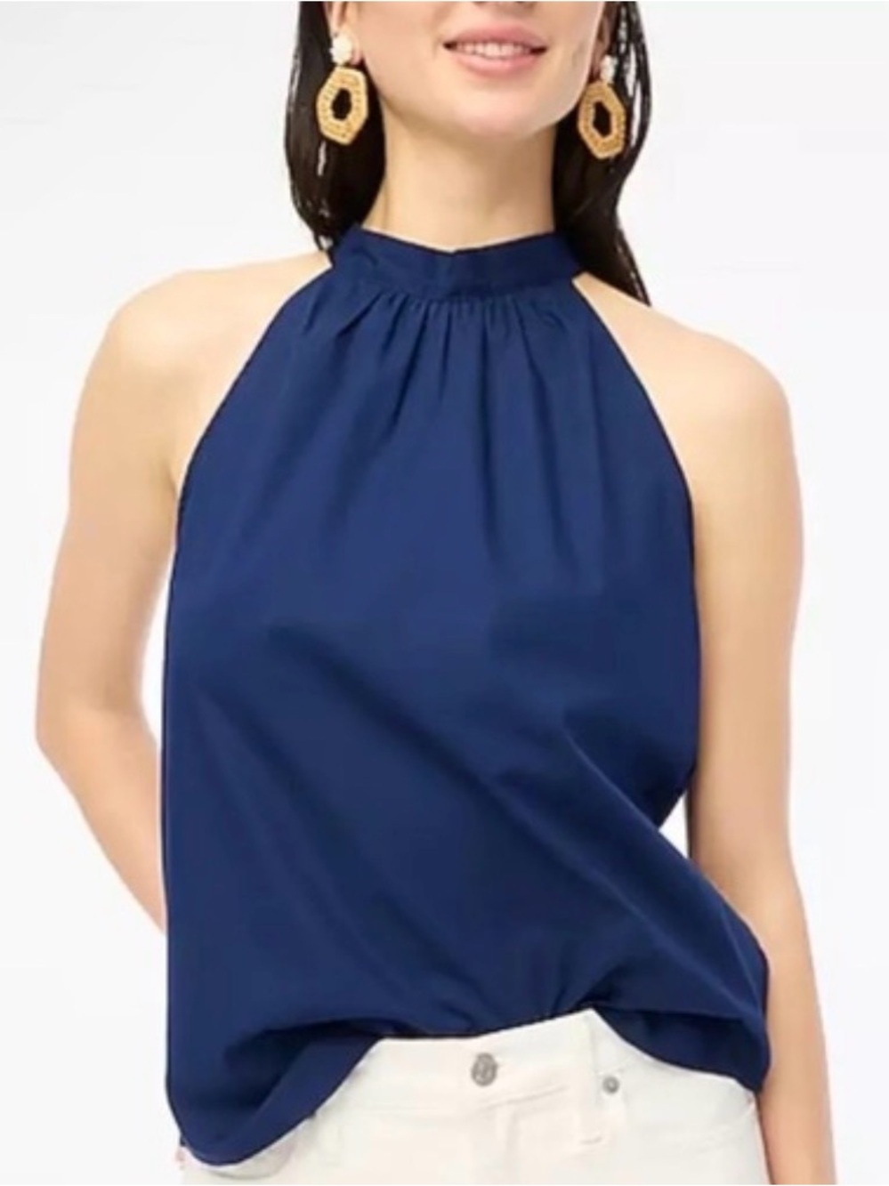 J Crew Navy Halter Top NWOT Tie Neck Blouse Summer Lightweight Elegant Size M